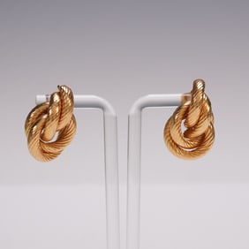 14K Yellow Gold Double Rope-Twist Knot Earrings