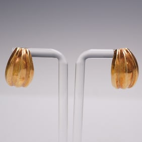 Vintage 14K Gold Domed Ridged Hoop Earrings