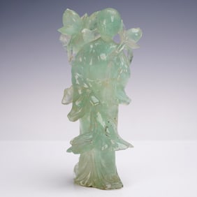 Chinese Green Quartz Carving of the Guanyin with Lotus