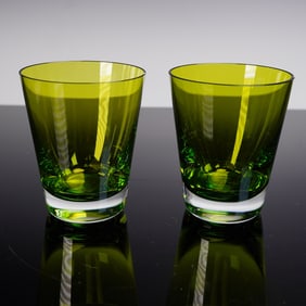 Pair of Baccarat Crystal Mosaique Green Tumblers