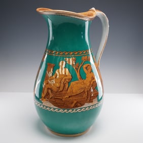 Etruscan Motif Teal Transferware Pitcher