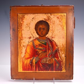 Russian Gold Leaf Saint Icon Painting on Wood
