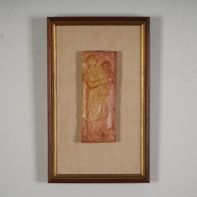 Bruno Lucchesi, Framed Terracotta Relief Plaque, Mother & Child, Signed