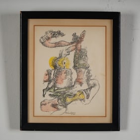 Chaim Gross, Ink and Watercolor on Paper, Abstraction w/ Nudes, Signed