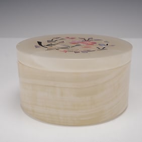 2pc Mother-of-Pearl Inlaid Stone Box with Lid