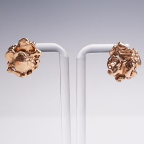 14K Gold Organic Nugget Form Earrings