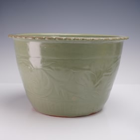 Chinese Celadon Glazed Floral Motif Jardiniere