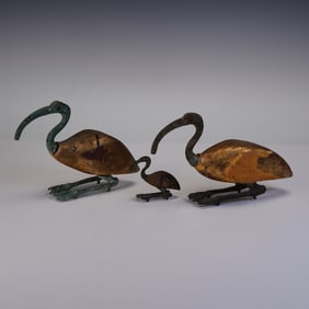 3pc Egyptian Gilt Wood and Bronze Ibis Figures