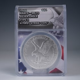 2021-W US 1oz Silver Eagle (T-2) ANACS MS70 Burnished