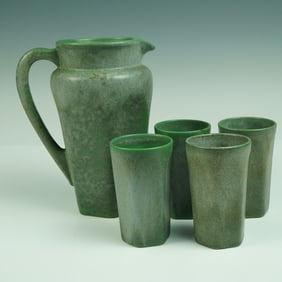 5 pc California Faience Pottery Set w/ One Pitcher & Four Goblets