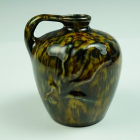 Florentine 1900s Ohio Pottery Black & Gold Corn Jug Vase
