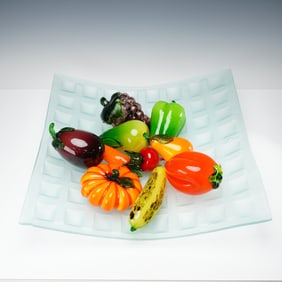11pc Assorted Studio Art Glass Fruits and Vegetables with Large Bowl
