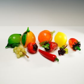 10pc Studio Art Glass Assorted Fruit and Vegetable Figurines
