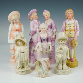7pc Antique Bisque and Porcelain Figurines, Victorian Children & Character