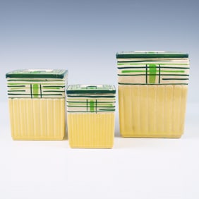 3pc Art Deco Hand-Painted Japanese Ceramic Canister Set