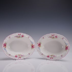 2pc Shelley Fine Bone China Oval Vegetable Bowls, Stocks Pink