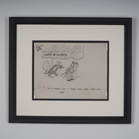 Reamer Keller Original Cartoon Drawing on Paper, Cafe de la Ritz, Signed