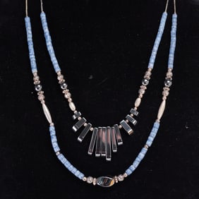 Hematite and Lapis Beaded Double Strand Necklace