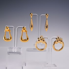 3 Pair Gold Tone Drop Earrings Set All Post