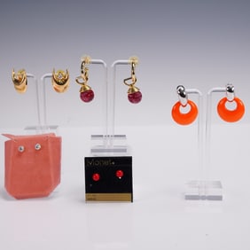 5pr Mixed Post Back Earrings Including Monet Red Studs