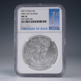 2017 Silver Eagle Dollar Coin, NGC MS70 First Day of Issue