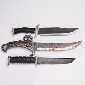 3pc Fixed Blade Knives, Frost Cutlery With Fantasy Sword