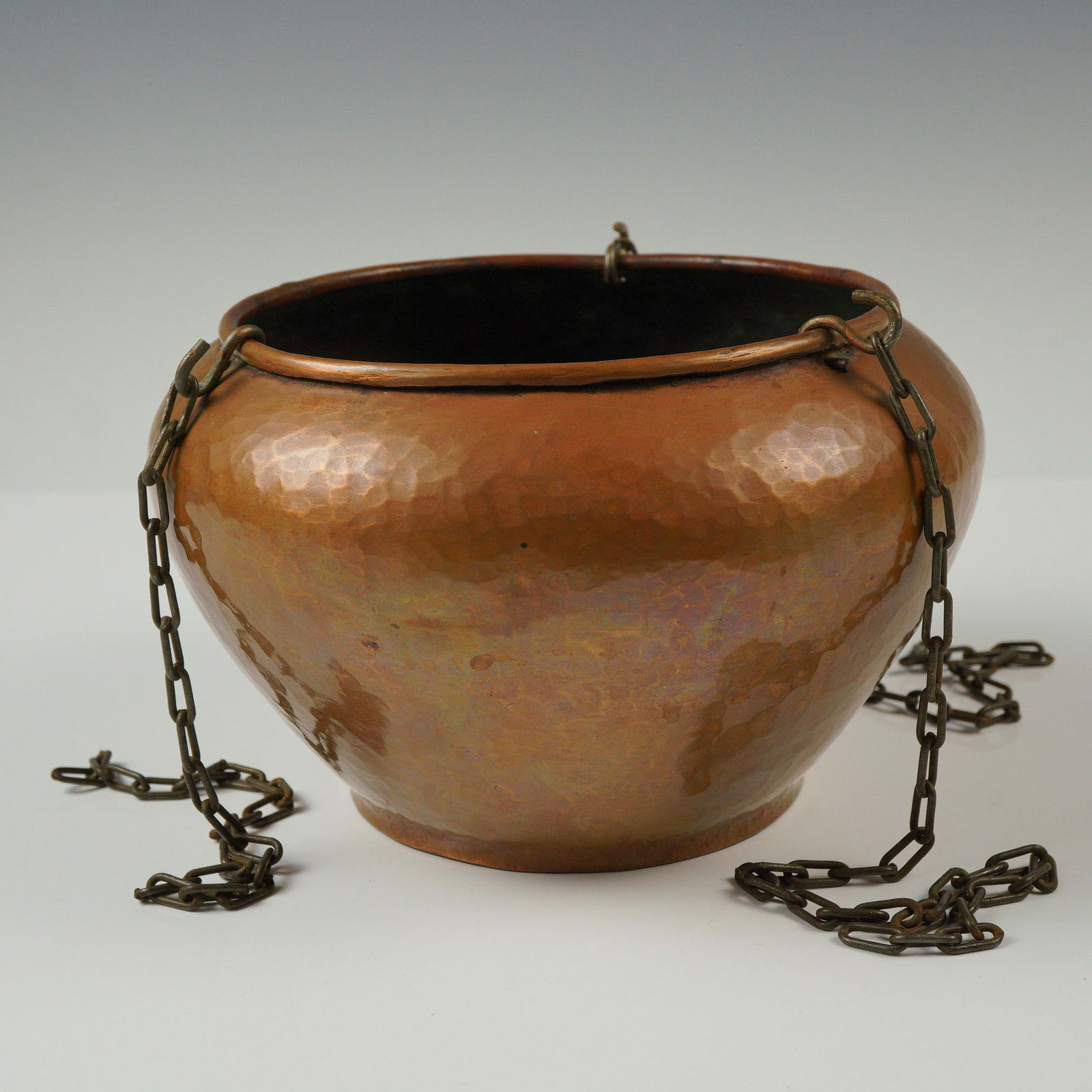 Hand-Hammered Copper Hanging Pot with Chains (1 of 5)