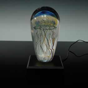 Richard Satava Art Glass Jellyfish Sculpture with Lighted Base