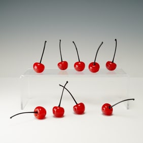 9pc Murano Art Glass Figurines, Cherries