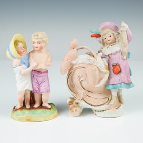 2pc Antique German Bisque Figurines, Children