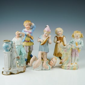 7pc Antique German Bisque and Porcelain Figurines