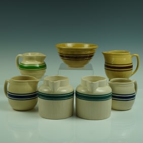 7 Pc. American Yellowware & Stoneware Mixing Bowls & Cream Pitchers