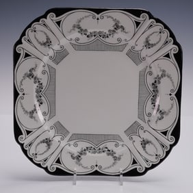 Shelley Fine Bone China Square Cake Plate Garland of Flowers Black