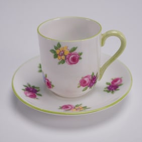 2pc Shelley Miniature Demitasse Cup and Saucer, Yutoi Floral