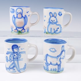 4pc M.A. Hadley Hand-Painted Ceramic Coffee Mugs