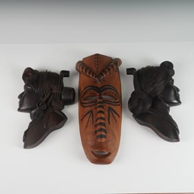 3pc Group of Hand-Carved Tribal-Style Wall Art Pieces