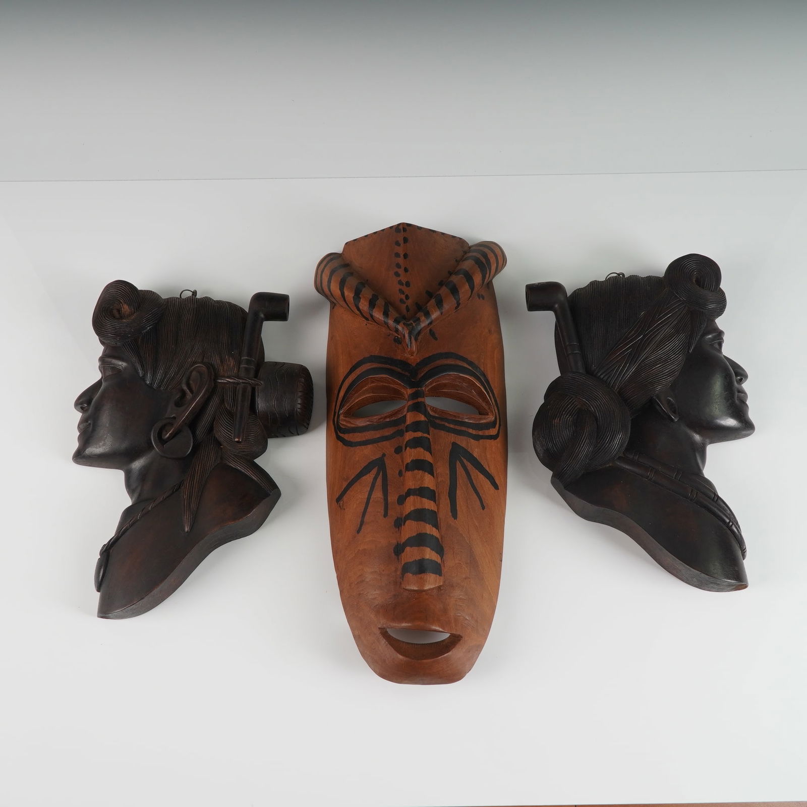3pc Group of Hand-Carved Tribal-Style Wall Art Pieces (1 of 3)