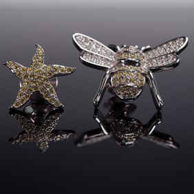 2pc Swarovski Crystal Pins Bumblebee and Starfish