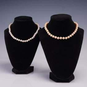 2pc Faux Pearl Necklaces White and Peach Tones
