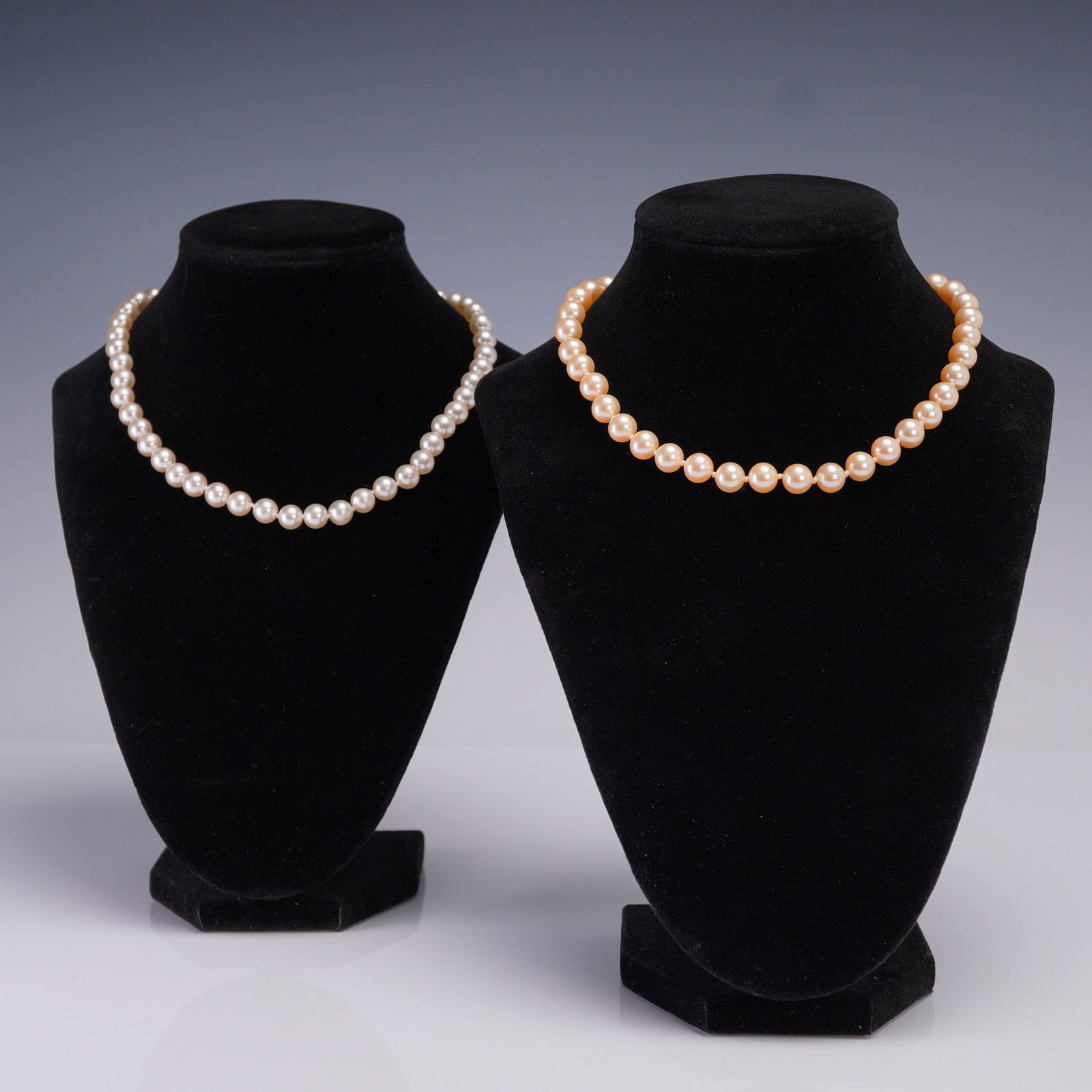 2pc Faux Pearl Necklaces White and Peach Tones (1 of 6)