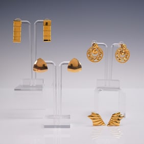 4 Pair Ladies Gold Tone Earring Lot incl. 14K and Monet