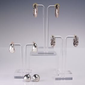 4 Pair Ladies Silver Tone Earrings Assorted Styles