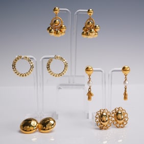 5 Pair Ladies Gold Tone Post Earrings Mixed Styles