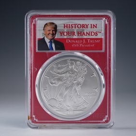 2019-W Burnished Silver Eagle, PCGS SP70, Donald J. Trump Label