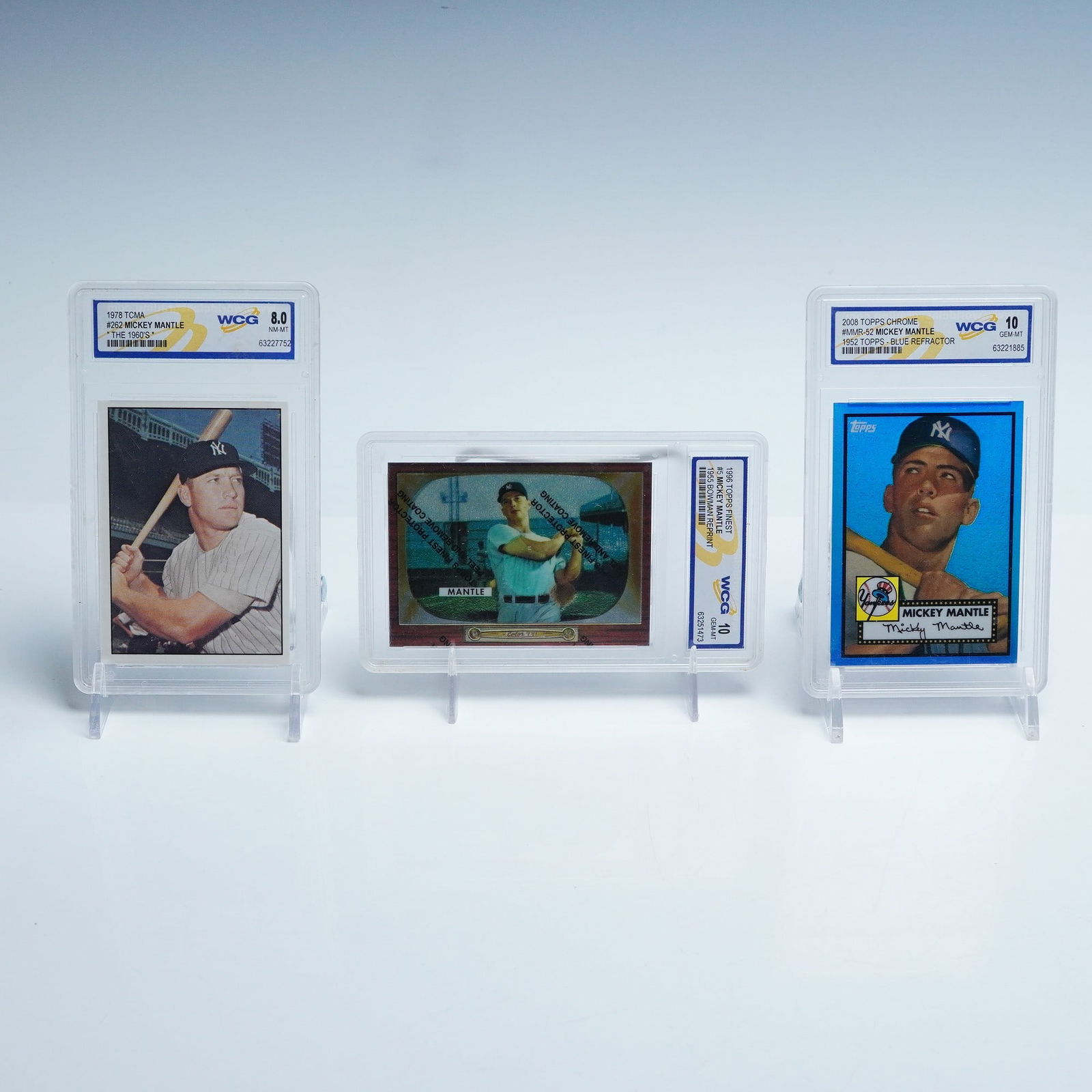 3pc Mickey Mantle Baseball Card Lot WCG Graded 8 to 10 (1 of 2)