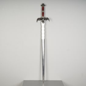 Decorative Fantasy Sword w/ Bat & Lion Motifs, Flamberge-Style Blade
