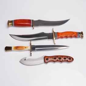 4pc Group of American Hunting Knives with Sheaths and Original Boxes