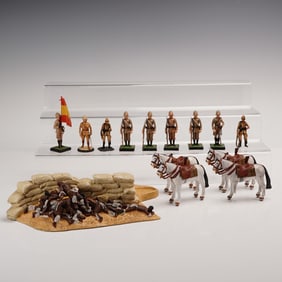 14pc Mixed Colonial-Era Figures, Horses, and Diorama Base