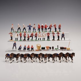 62pc Painted Metal Soldiers, Horses, and Accessories