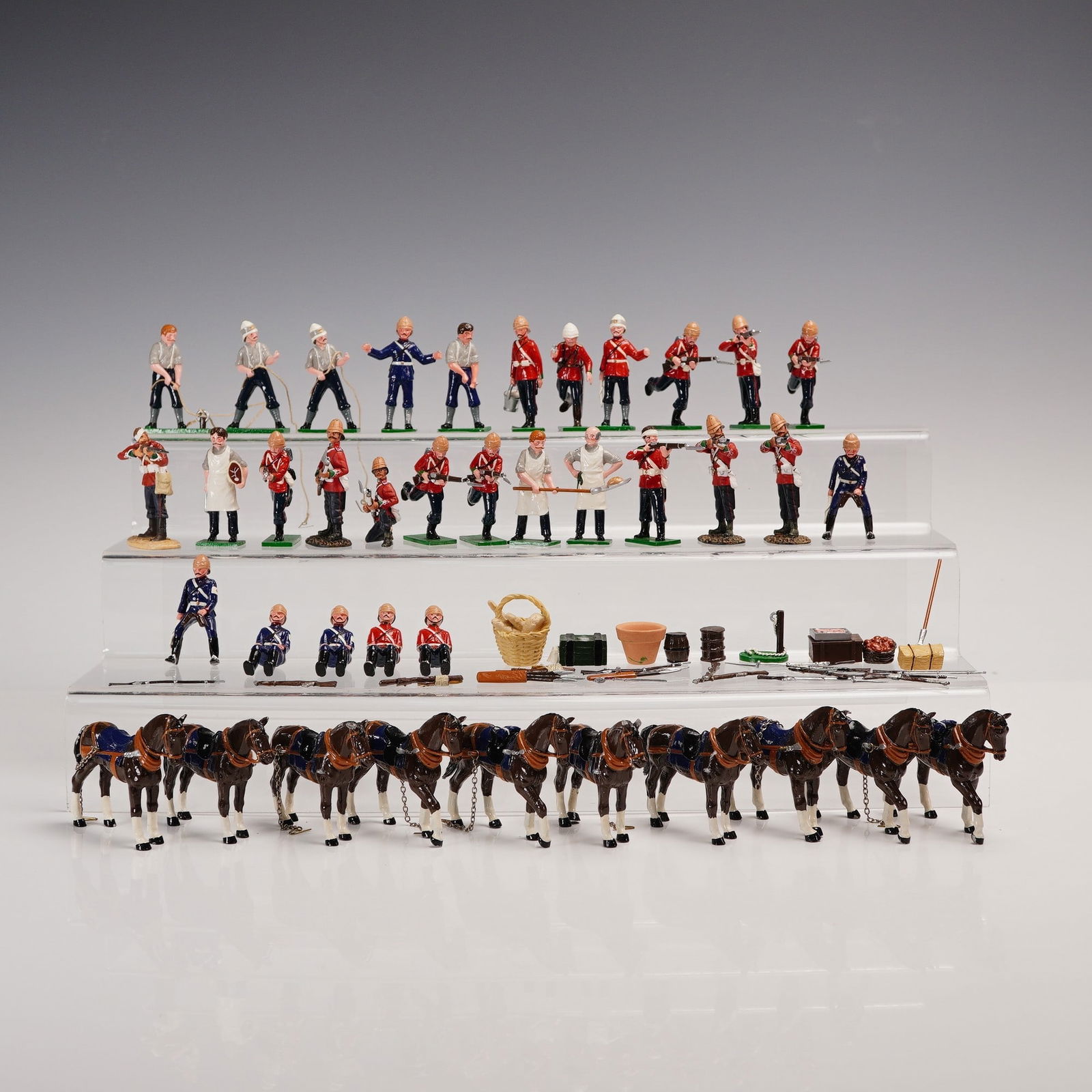 62pc Painted Metal Soldiers, Horses, and Accessories (1 of 9)